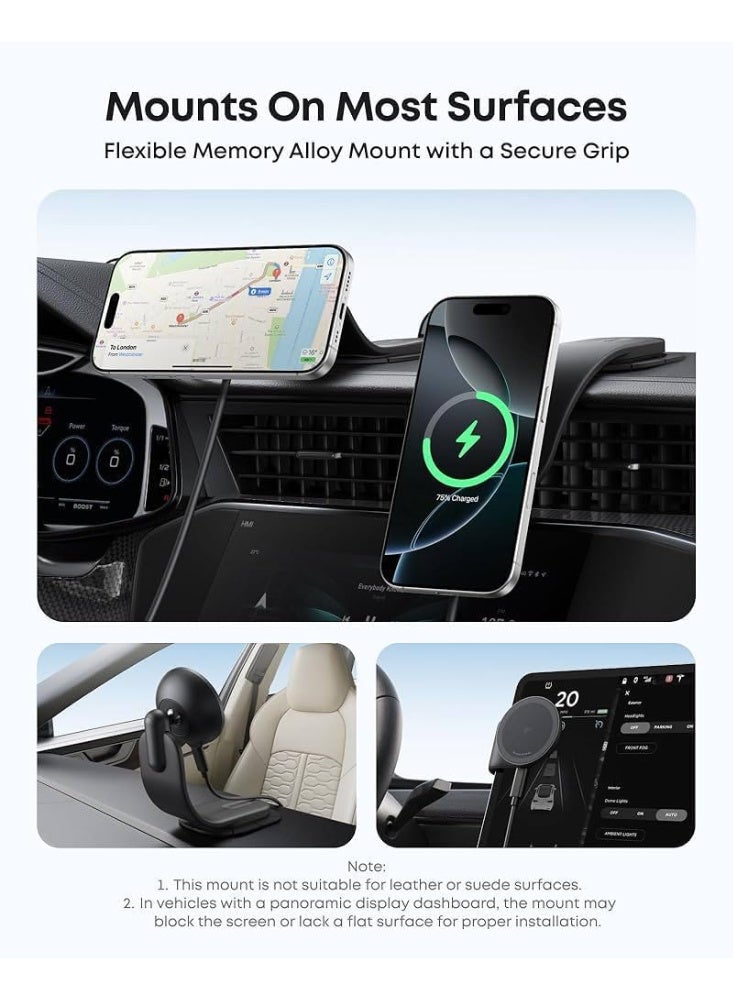 أنكر Anker Nano Wireless Car Charger, 360° Adjustable Magnetic Charger, Removable Pad, 15W Qi2 Fast Charging, Heavy Duty Metal Holder, for iPhone 16/15/14/13/12 Series (Without Power Supply Charger) - Image 5